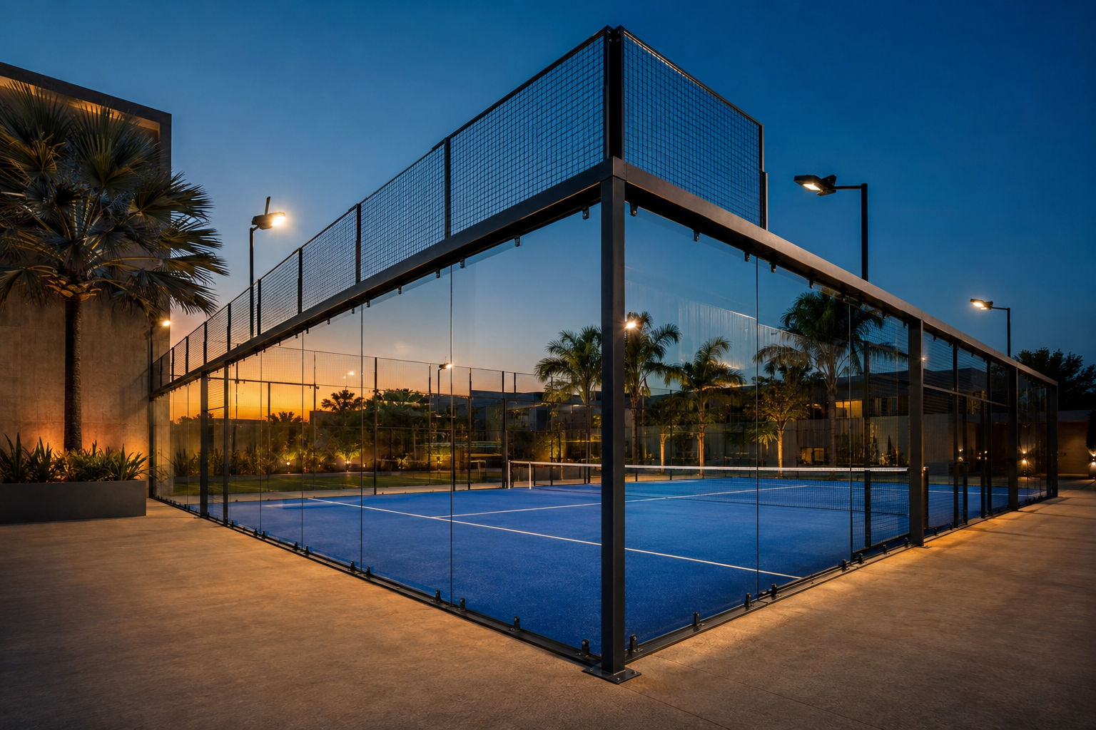 Cancha de pádel con vidrio templado